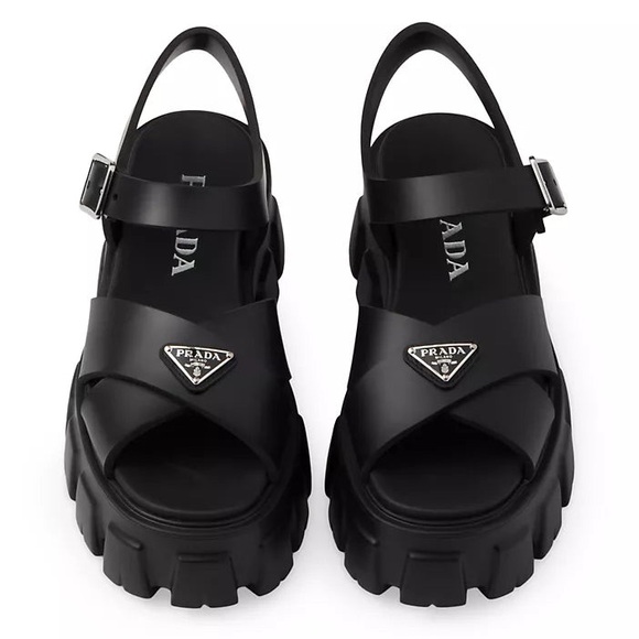 Prada Monolith rubber Black Platform Sandals black size 8 NWT in box - Picture 2 of 13